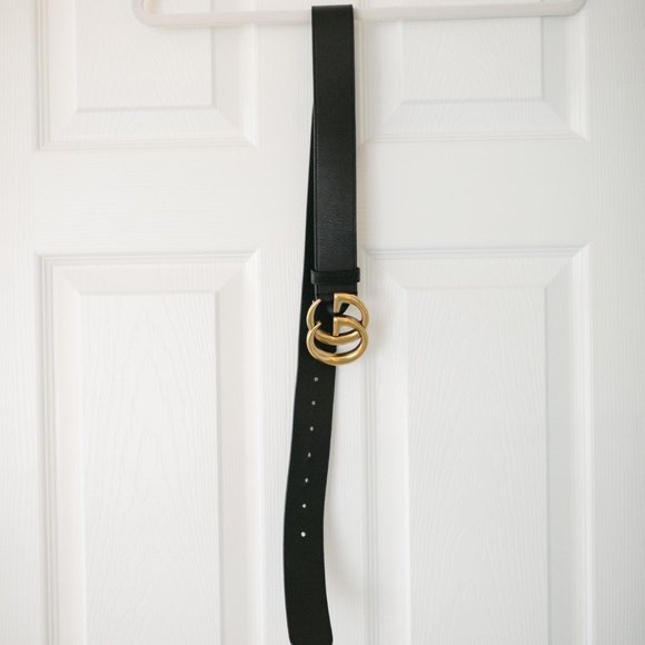 GUCCI LEATHER BELT - BLACK (LARGE LOGO BUCKLE)